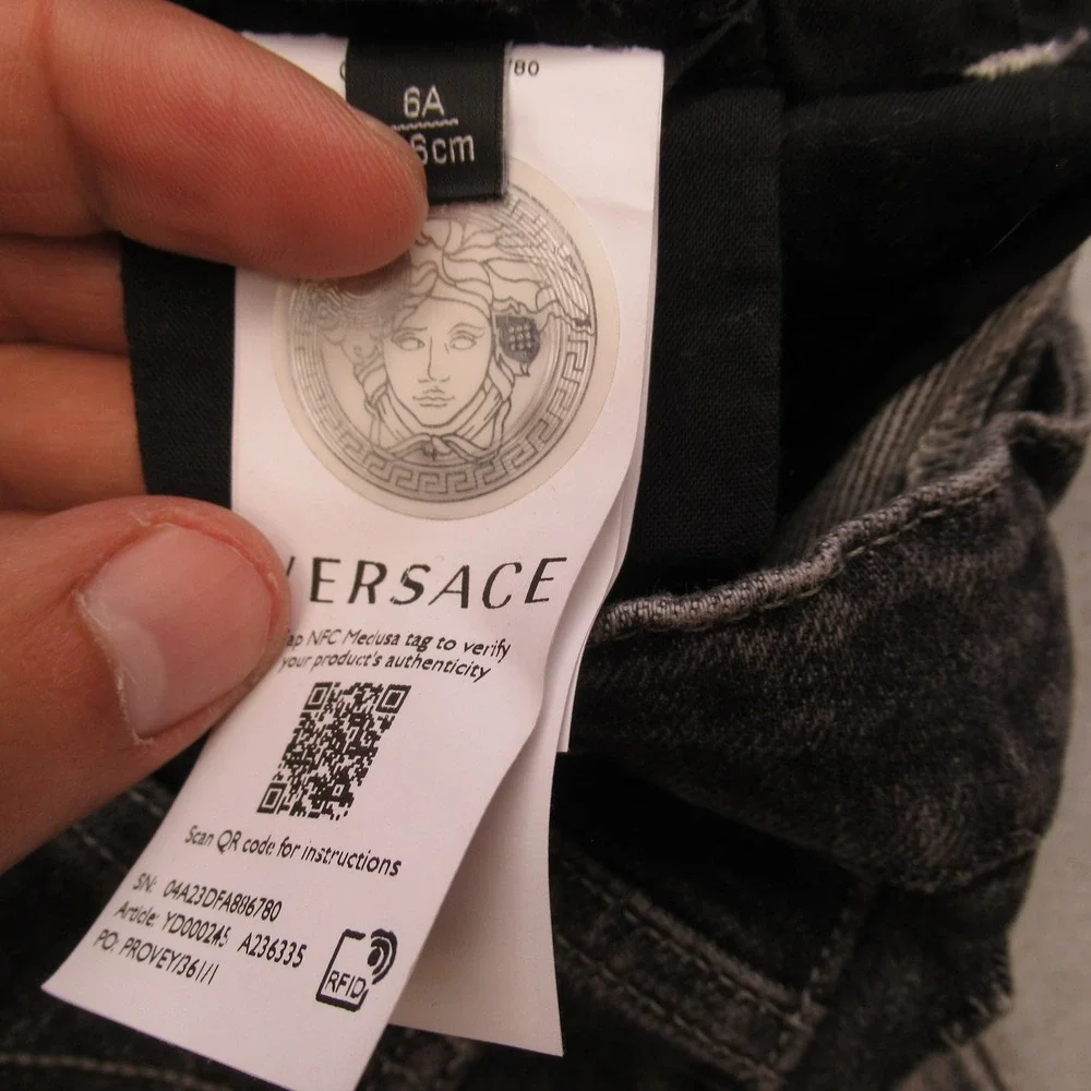 Versace Jeans Youth 6A 22X21 Gray Logo Graphic‎ Button Waist Straight Italy Made